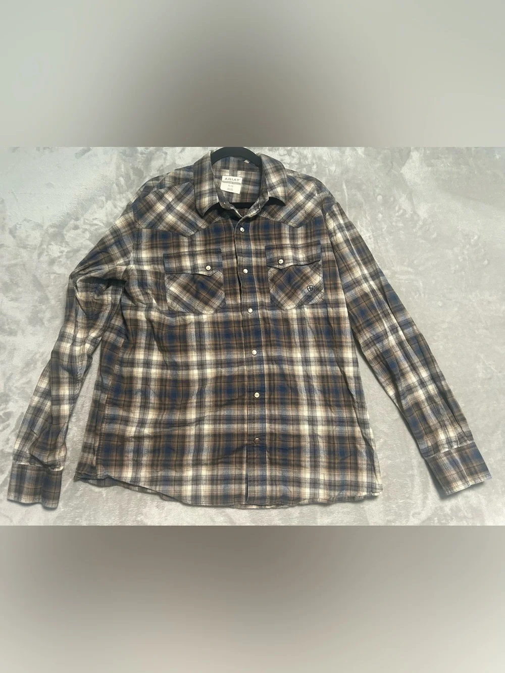 Ariat Hoboken Retro Snap Up Shirt Men’s XL Plaid Brown Blue Pearl